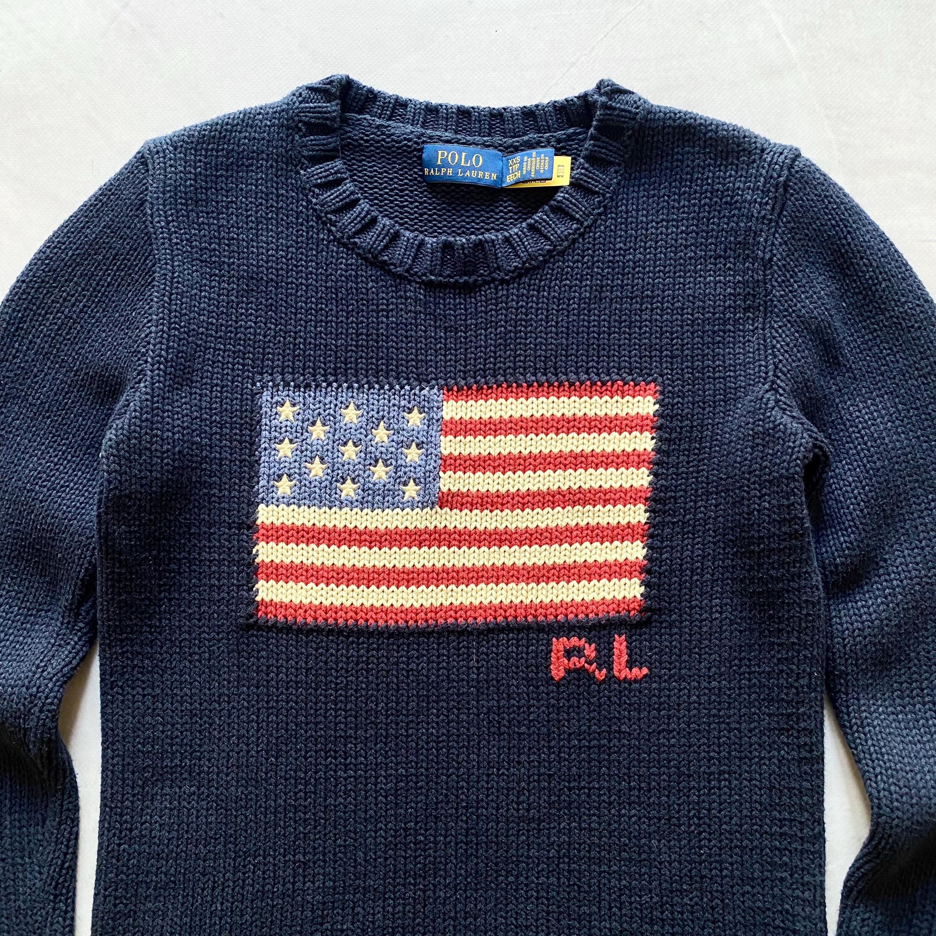 Vintage Polo Ralph Lauren USA Flag Big Logo RRL Sweater Y2K Womens