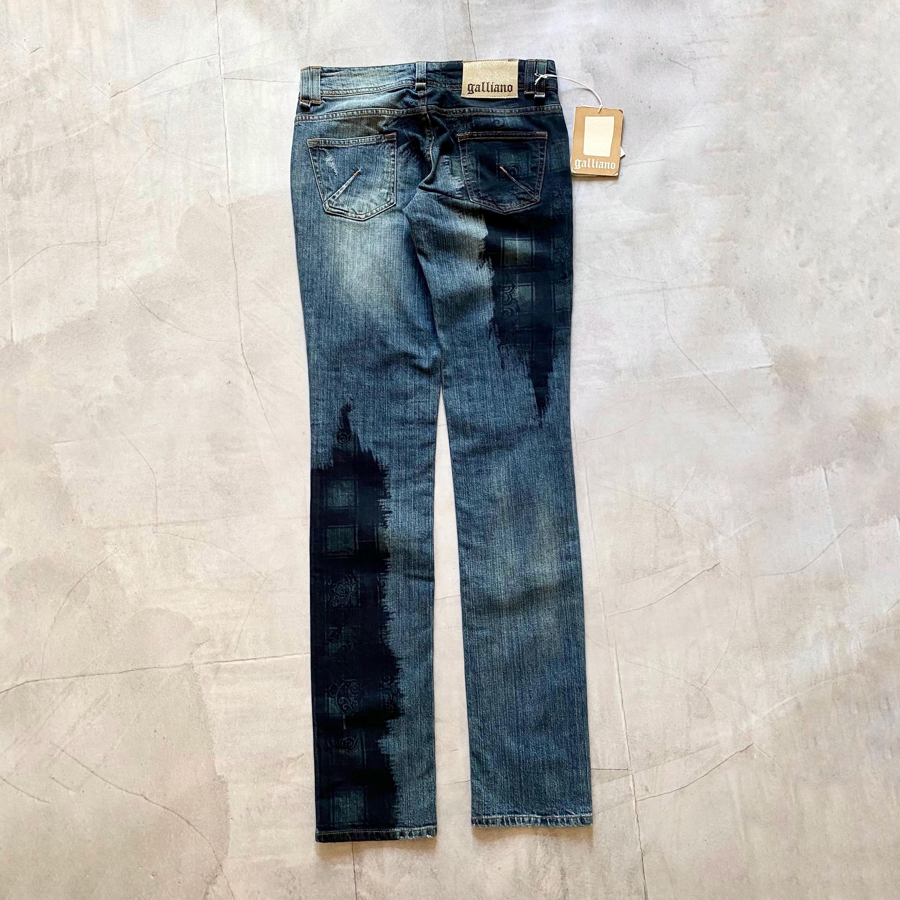 John Galliano Distressed Logo Jeans - Y2K Painted Denim, Size 26