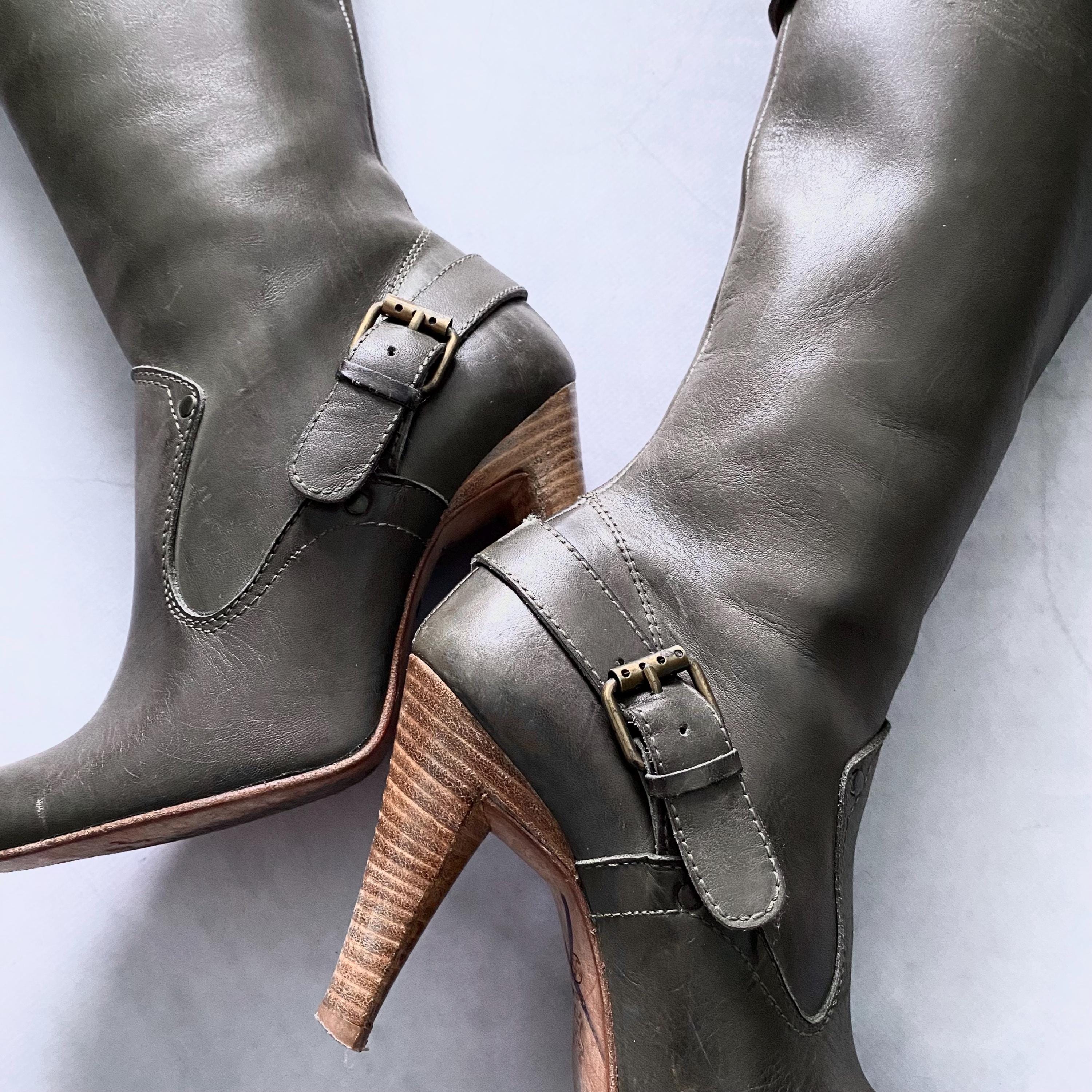 Vintage Diesel Style Lab Leather High Heels Boots Women's