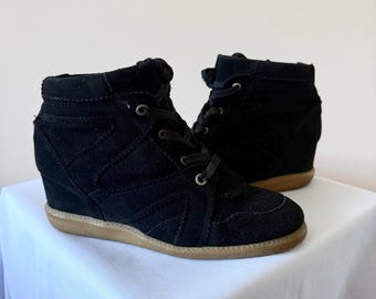 Unbranded SWAG Wedge Suede Black Sneakers Heels Ankle Boots Y2K Glamour, EUR 39