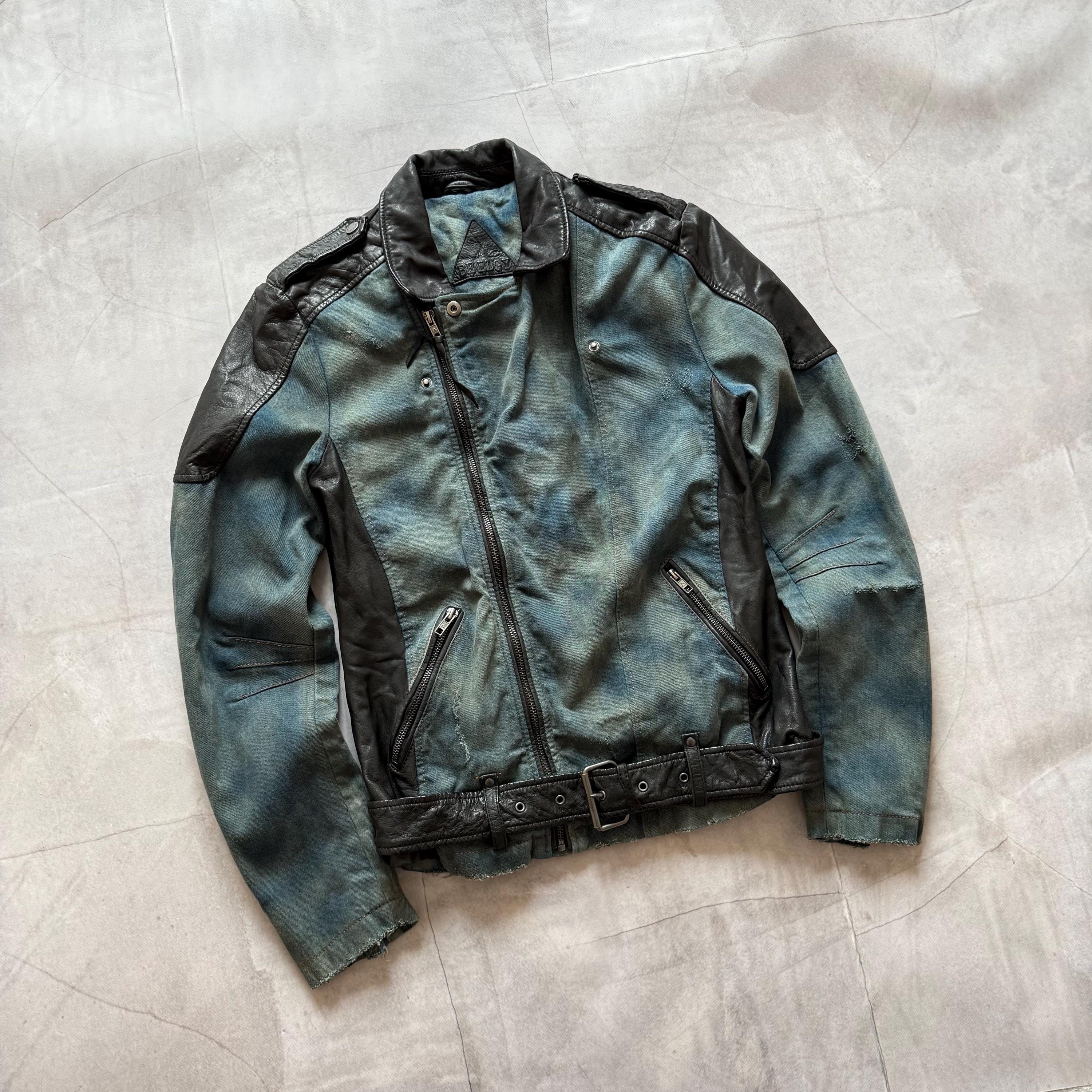 サ*タ様 L.G.B coated python denim パイソン y2k Be Edgy Gothic Denim Leather Biker Distressed Jacket LGB Rick