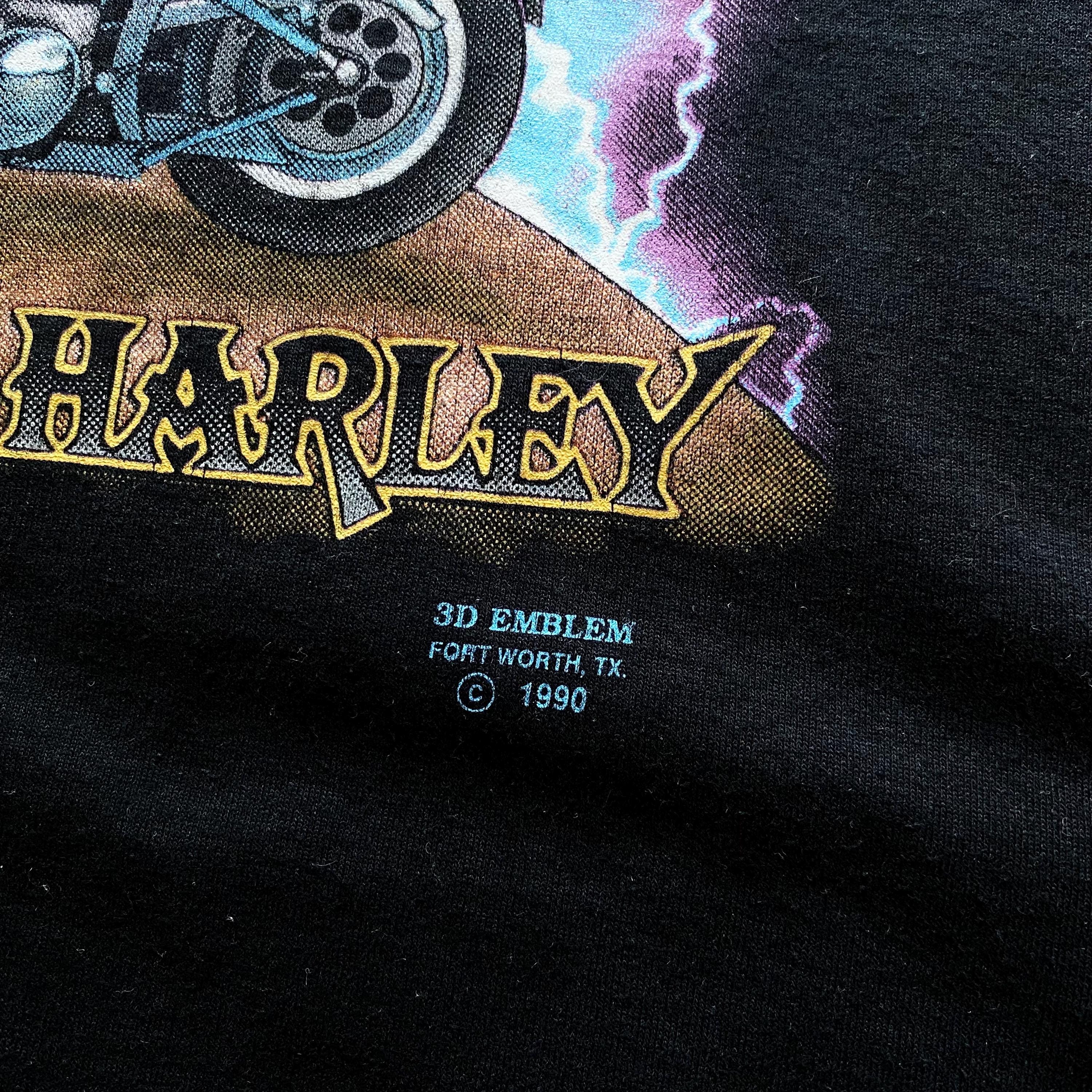 Vintage Harley Davidson T-shirt: 1990 3D Emblem Biker Tee, Size XL