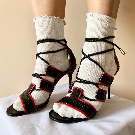 Alexander McQueen Python Leather Black/Red Lace U… - image 3