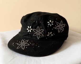 Cute Embroidered Studded Floral Flowers Cadet Cap Hat Y3 Style