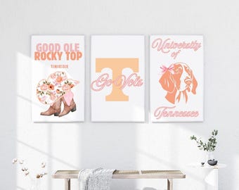 Universidad de Tennessee, Knoxville, Juego de 5 impresiones digitales de arte mural, UT, Decoración de dormitorios, Pósters de pared, Vols, Good Ole Rocky Top, Lazos, Decoración de apartamentos