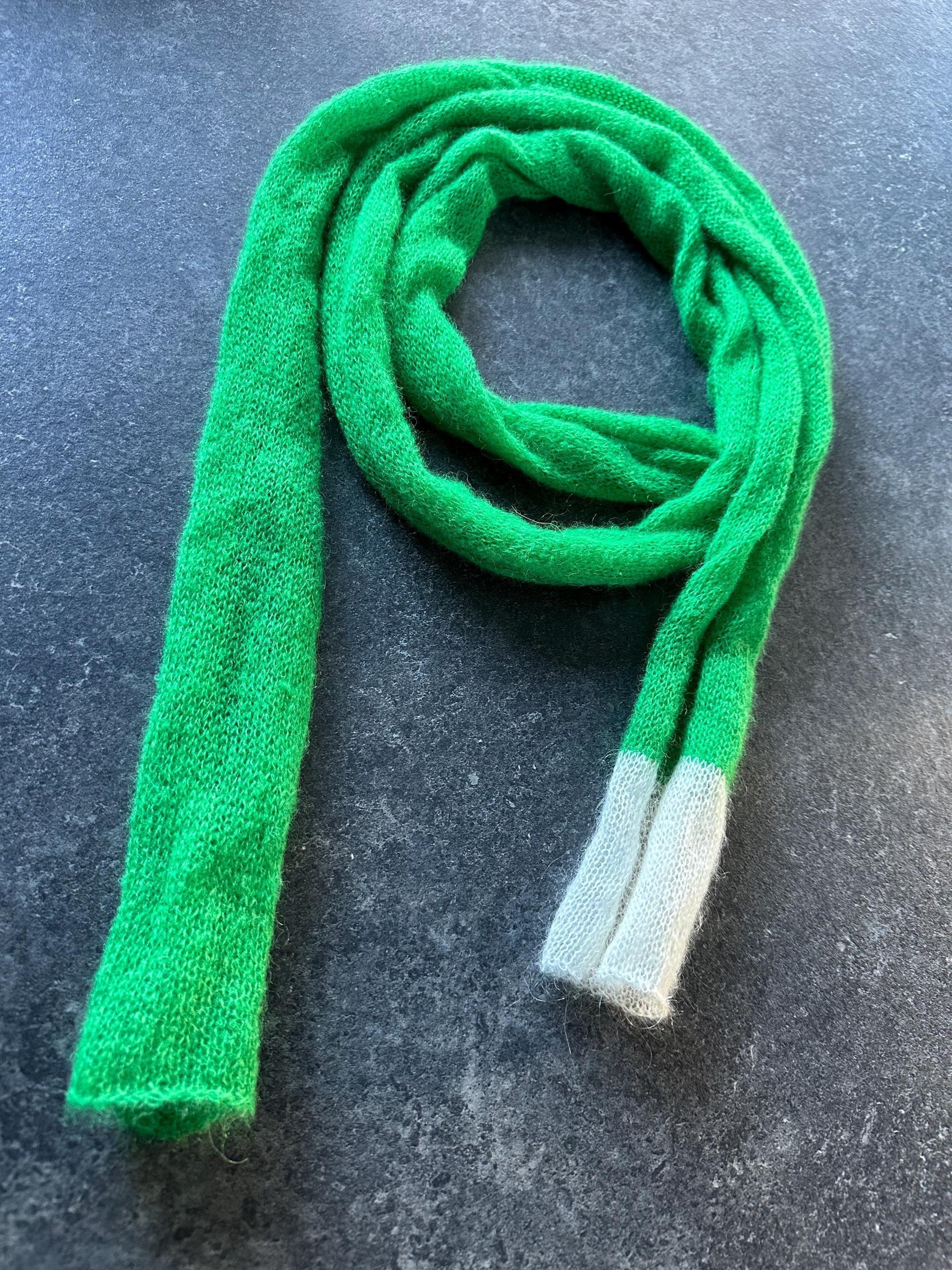Long Thin Mohair Scarf (accessory) in Bright Green With White