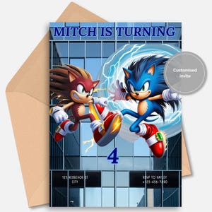 Sonic Png, SONIC THE HEDGEHOD, Sonic Hedgehog 3 Birthday Invitation, Kids Invite, Printable Editable Template, Canva Template