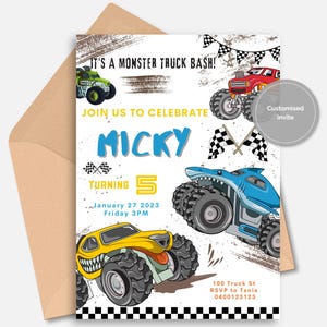 MONSTER TRUCK, Monster Truck INVITE, Monster Truck Any Age Birthday, Editable Monster Truck Racing Party Invite Template, Digital Download