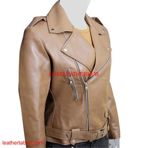 Blouson en cuir pour femme Blouson motard femme cadeau pour elle Blouson en cuir souple marron 100 % véritable Claf Blouson moto en cuir pour femme