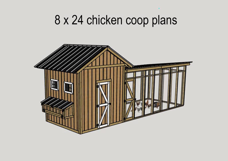 DIY 8x24 Chicken Coop Plans With Run (PDF Download) - 20 Chickens - Etsy