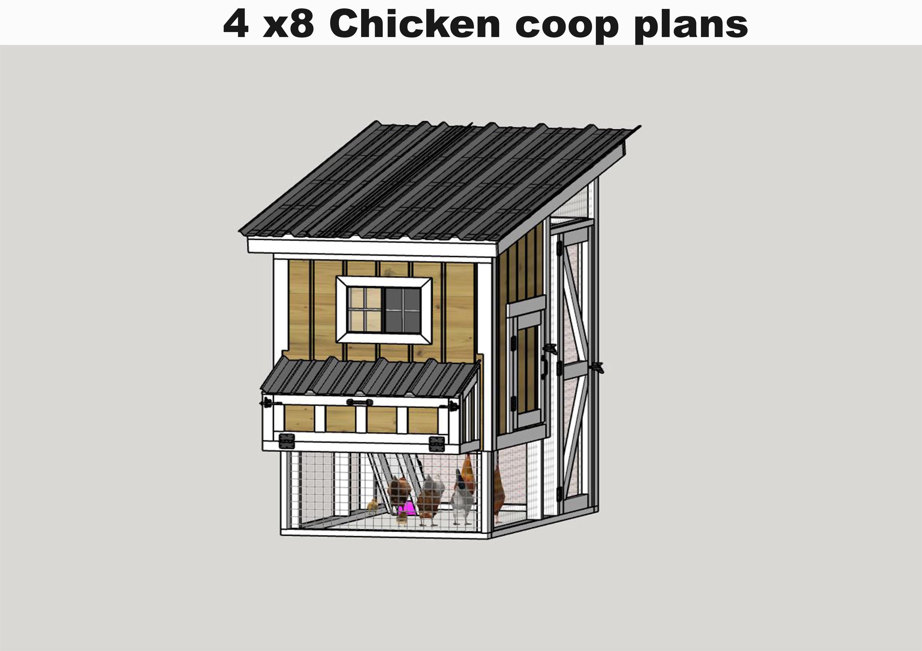4x8 Walk-in Chicken Coop Plans for 10 Chickens (PDF Download) - Etsy