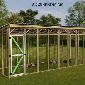8 x 20 Chicken Coop Run Building Plans - 8 x 20 Chicken Run DIY Plans, Walk-in Chicken Run Plans - Download PDF
