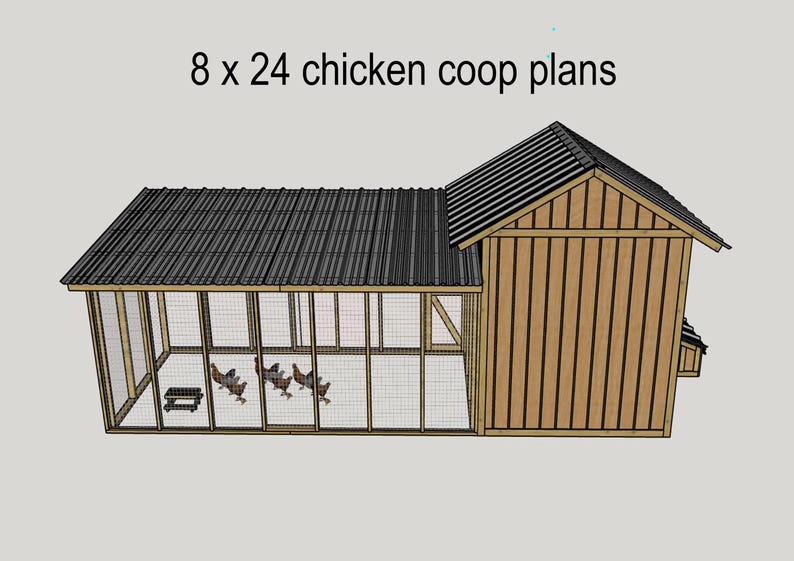 DIY 8x24 Chicken Coop Plans With Run (PDF Download) - 20 Chickens - Etsy