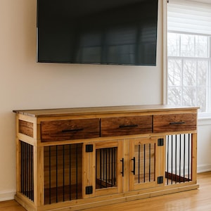 Double Dog Kennel Plans, DIY Wooden Dog Crate Entertainment, Indoor Dog House Plans, Dog Kennel Funiture, Double Dog Kennel TV Stand