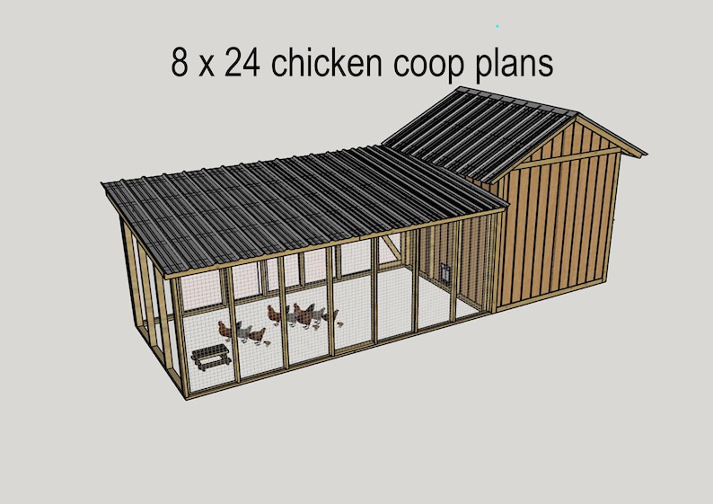 DIY 8x24 Chicken Coop Plans With Run (PDF Download) - 20 Chickens - Etsy