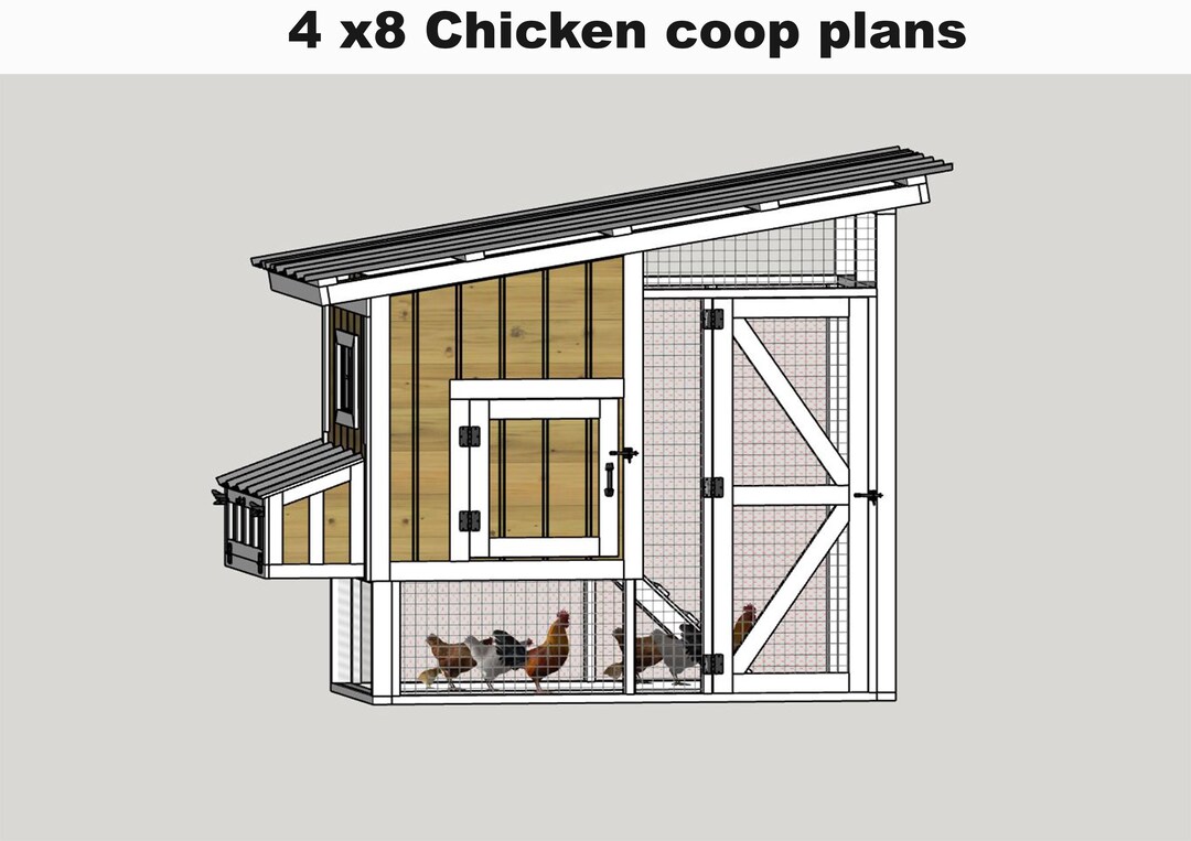 4x8 Walk-in Chicken Coop Plans for 10 Chickens (PDF Download) - Etsy