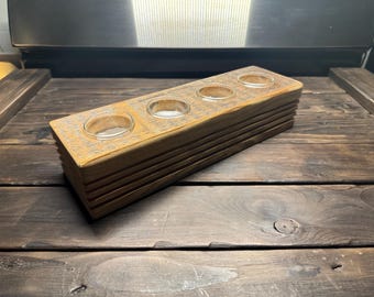 Handmade Votive candle holder with ambient lighting feature/ Reclaimed lumber tea light holder/ Flickering candle holder center piece