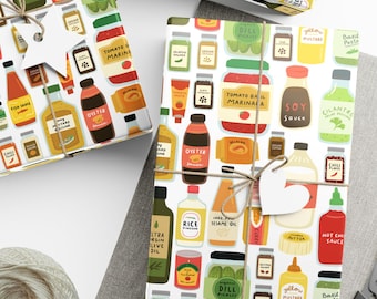 Papel de regalo con condimentos de colores / Papel de regalo gastronómico para todas las celebraciones