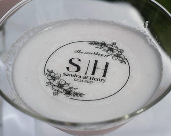 Edible Monogram Cocktail Toppers, 2" Custom Initials Wedding Drink Decoration, Personalized Bridal Shower Garnish, Couples Gift Bar Decor