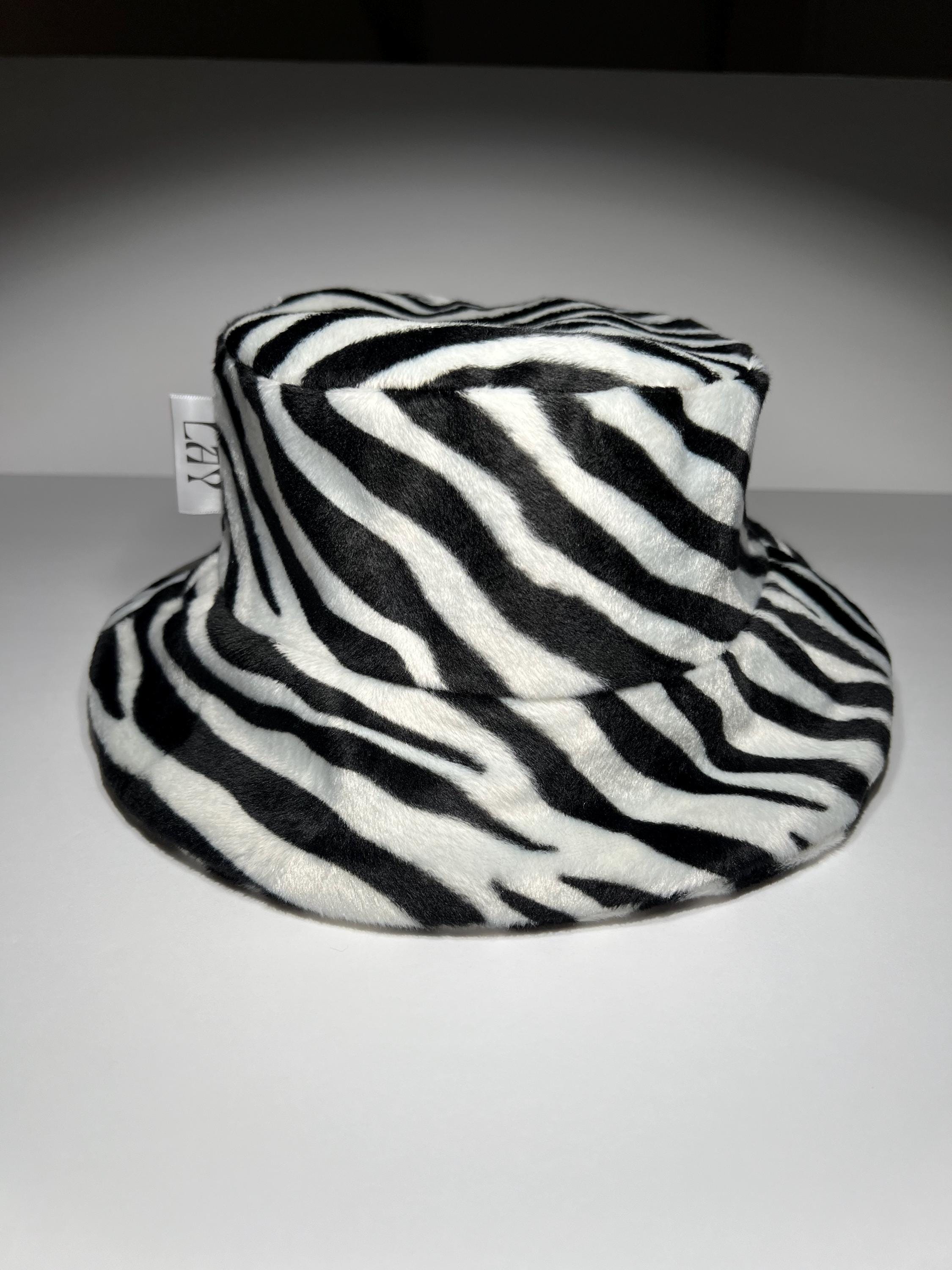 ShopEvelynne Zebra Print Faux Fur Bucket Hat Handmade Zebra Faux Fur Bucket Hat – Rave, Festival Costume  main image 3