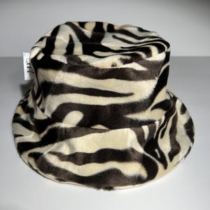 Zebra Print Faux Fur Bucket Hat: Satin Lined, Handmade - Etsy display picture 1