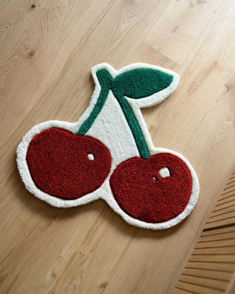 Handmade Tufted Cartoon Cherry Rug, Cute Fluffy Floor Rug / Wall ...