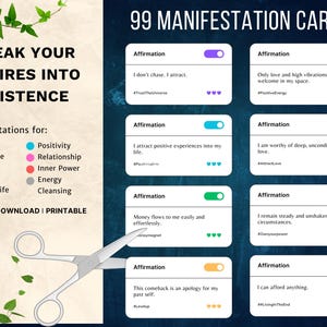 Manifestation Cards Affirmation Cards Printable Positive Affirmation Deck of Inspiration Quote Gratitude Jar Digital Stickers  Gift Tags pdf