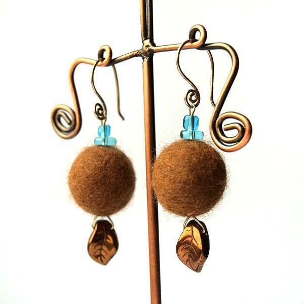 Felt Leaf Earrings in Brown