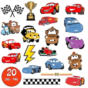 Cars SVG Bundle, Cartoon Cars Cut file, Digital Download, Silhouette, Clip art, Big PNG Bundle, Party Craft, Lightning Mcqueen, Cricut File