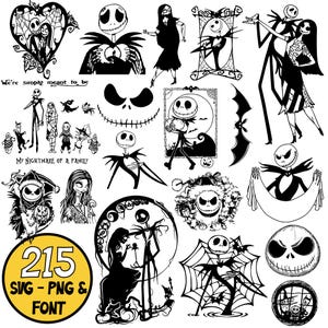 NBC SVG Bundle, Halloween Cut file, Digital Download, Silhouette, Clip art, Big PNG Bundle, Party Craft, Nightmare Before Font, Cricut, Font
