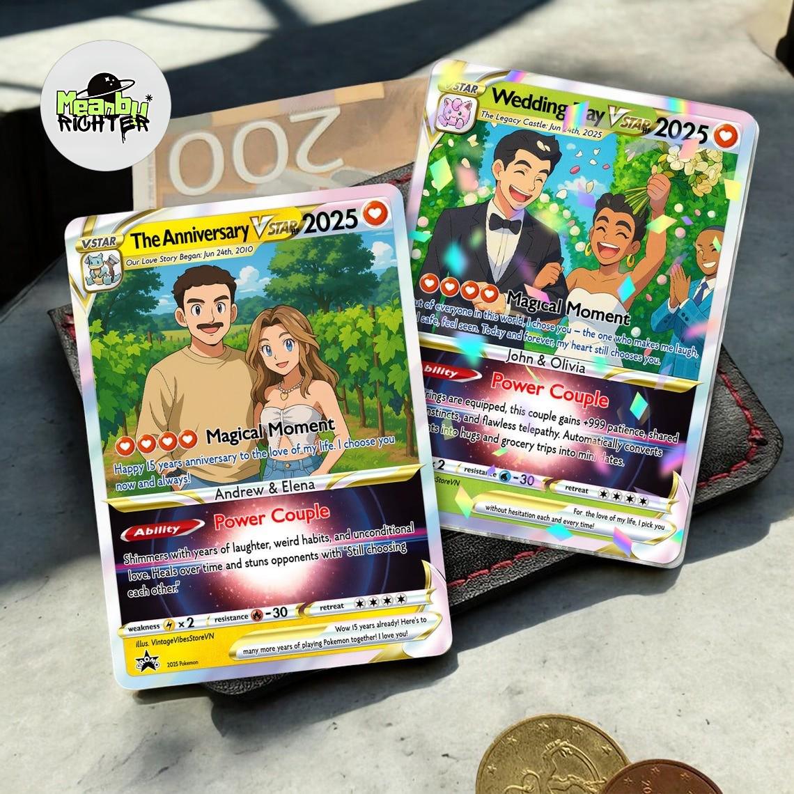 Personalized Anime Anniversary Card, Custom Couple Photo Wedding Card, Cute Gamer Gift for Him Her, Valentine’s Day Idea