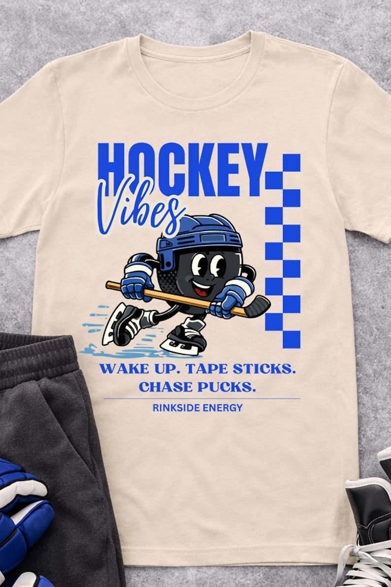 Youth Hockey Vibes-T-shirt, Wake Up Tape Sticks Chase Pucks, Rink Life-shirt afbeelding 4