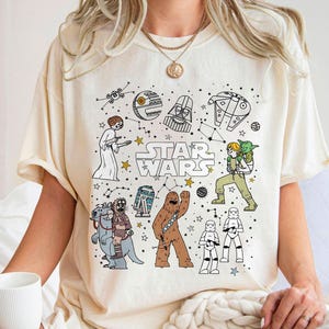 Star Wars Characters Group Shot Constellation Doodles Shirt, Galaxy's Edge Holiday Unisex T-shirt Family Birthday Gift Adult Kid Toddler Tee