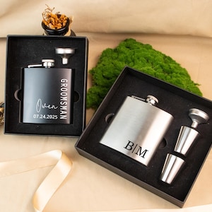 Personalized Flask with Cups Set, Custom Name Engraved Best Man Gift, Unique Groomsmen Proposal Gifts for Wedding, Bachelor Party Favor