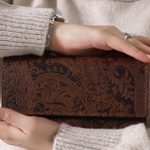 Cartera plegable de cuero artesanal con estampado floral, compatible con todos los modelos de teléfono, múltiples ranuras para tarjetas, cierre magnético a presión, regalo para mamá.