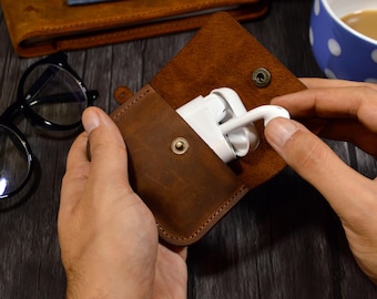 Personalized Leather AirPods Case: Engraved Wireless Charging Cover