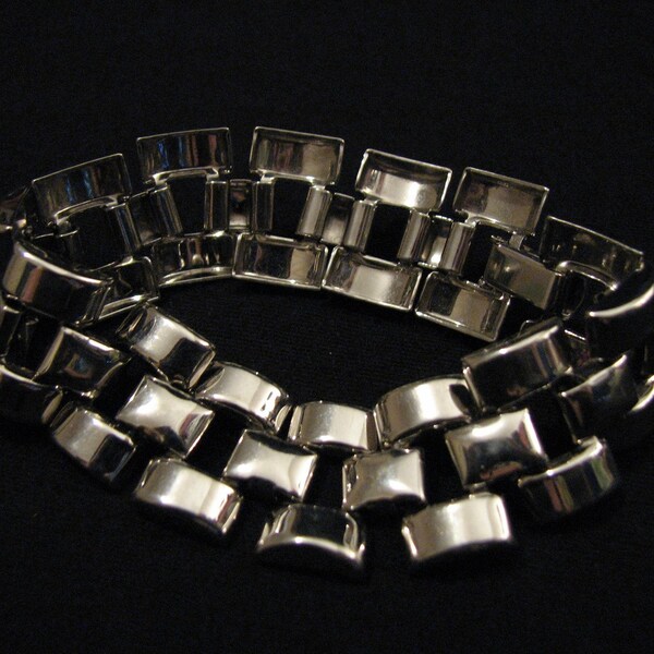 Vintage Chunky Silver Panel Link Bracelet