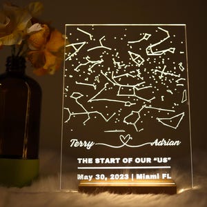 Mapa estelar personalizado por fecha / Luz nocturna con mapa de constelaciones personalizada / LED acrílico único para aniversario o cumpleaños para ella o él