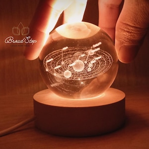 3D Planet Solar System Crystal Ball | Galaxy Globe bedside table Night Light | Personalized Astronomy Birthday Gift Ships from USA