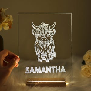 Personalized Highland Cow Custom Name Night Light |  Bedroom Decor Sign | Light up Sign | Cow Lamp kids Gifts