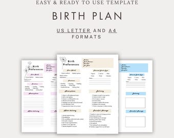 Birth Plan Template | Natural Birth Plan, Labor & Delivery Organizer, Newborn and New Mom Planner