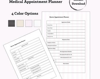 Planificateur de visites chez le médecin, suivi des visites chez le médecin, journal des visites chez le médecin, rendez-vous médical, suivi de la santé imprimable, rendez-vous chez le médecin