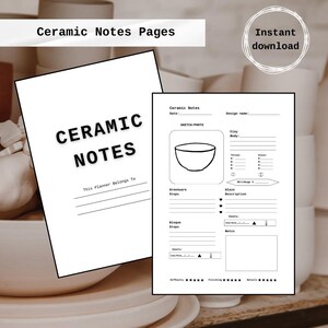 Pottery Journal, Ceramic Notes A4, A5, US Letter and Half Size, Pottery Planner Template, Tools for Pottery, Notes Page