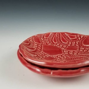 Pottery Spoon Rest or Jewelry Bowl, red handmade image 5