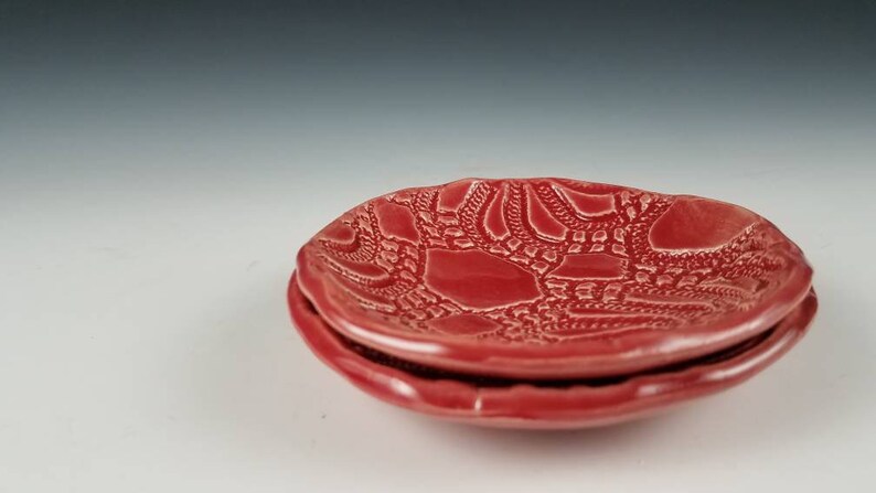 Pottery Spoon Rest or Jewelry Bowl, red handmade image 5