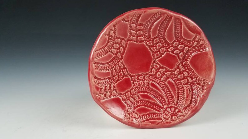 Pottery Spoon Rest or Jewelry Bowl, red handmade image 2