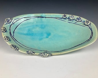 Green Pottery Platter with stamped texture