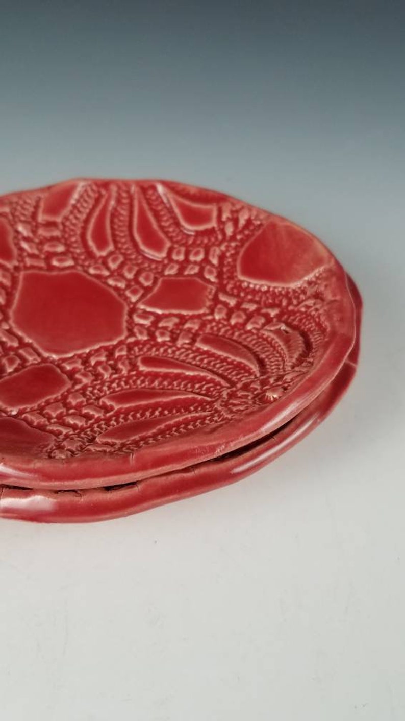 Pottery Spoon Rest or Jewelry Bowl, red handmade image 4