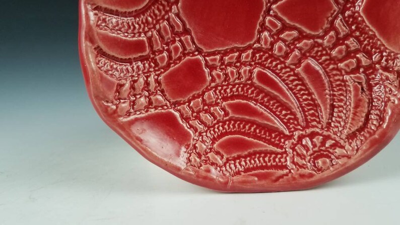 Pottery Spoon Rest or Jewelry Bowl, red handmade image 3