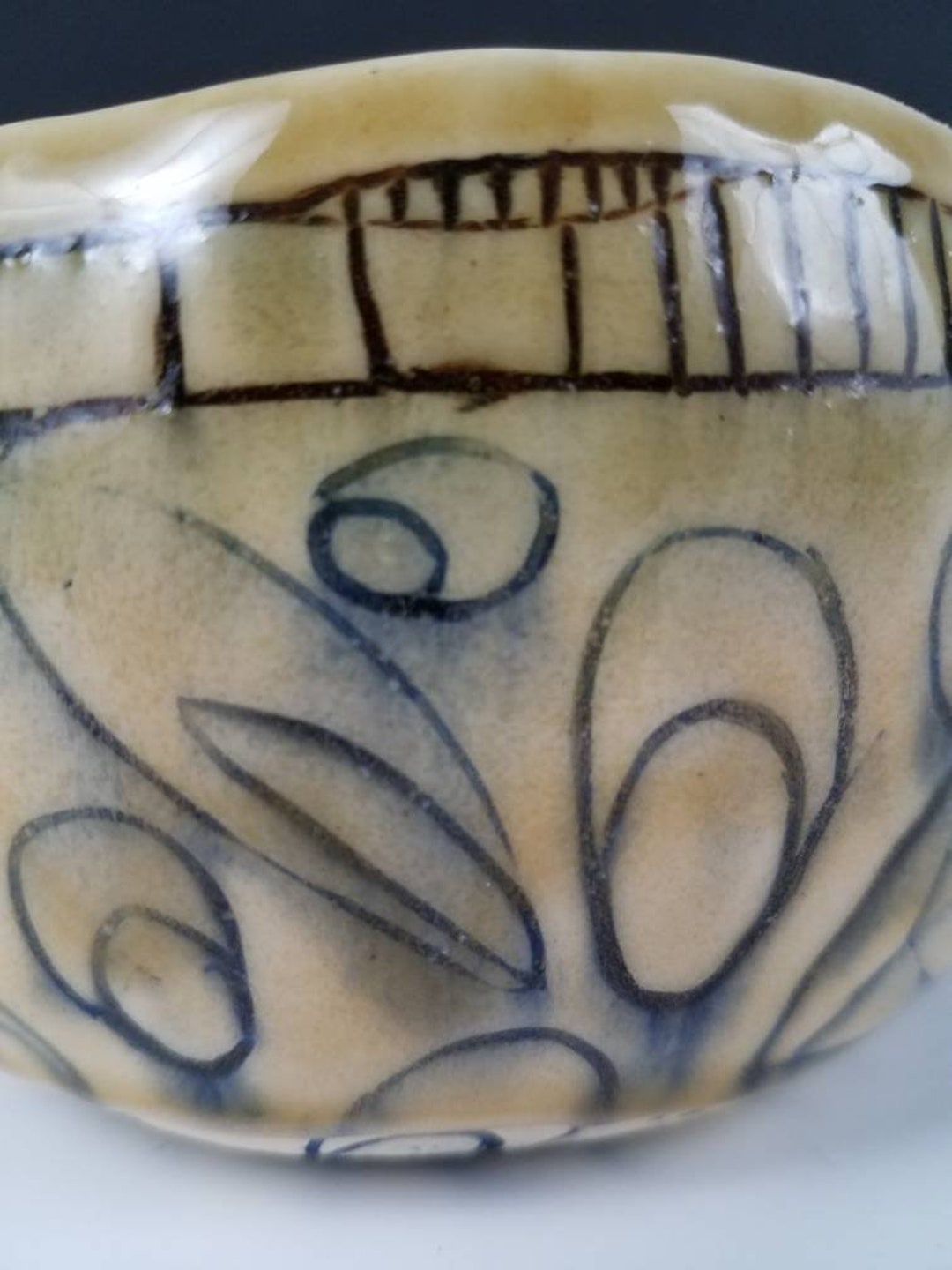 Ceramic Pinch-pot Bowl, Beige and Green, Misishima Designs 